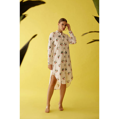 Nikasha Off-White Hand Painted Chilli Print Hi-Low Shirt Dress