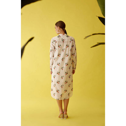 Nikasha Off-White Hand Painted Chilli Print Hi-Low Shirt Dress