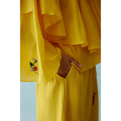 Nikasha Yellow Hand Embroidered Chillies Applique Co-Ord (Set of 2)