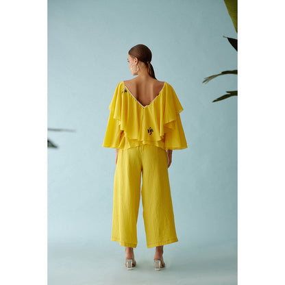 Nikasha Yellow Hand Embroidered Chillies Applique Co-Ord (Set of 2)