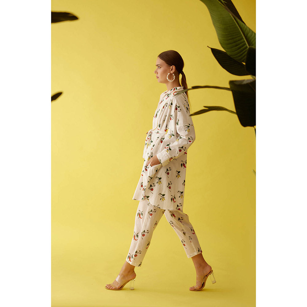 Nikasha Off-White Hand Painted Chilli Print with Belt Co-Ord (Set of 2)