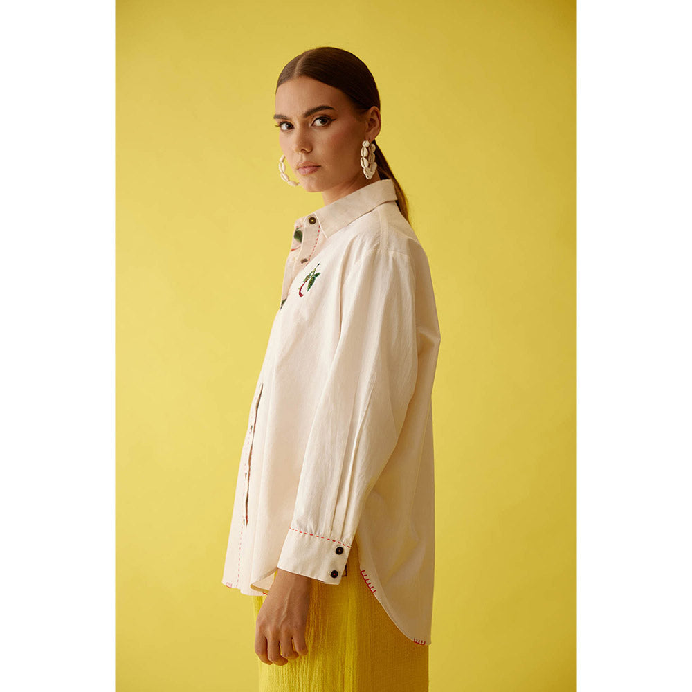 Nikasha Cream Hand Embroidered Chilli Applique Shirt