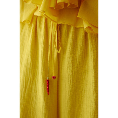 Nikasha Yellow Hand Embroidered Chilli Applique Wide Leg Pants
