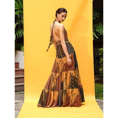 Nikita Mhaisalkar Tropical Mustard Print Maxi with African Baroque Hand Embroidery