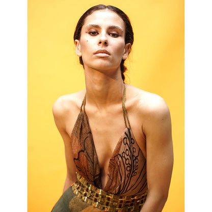 Nikita Mhaisalkar Tropical Mustard Print Maxi with African Baroque Hand Embroidery