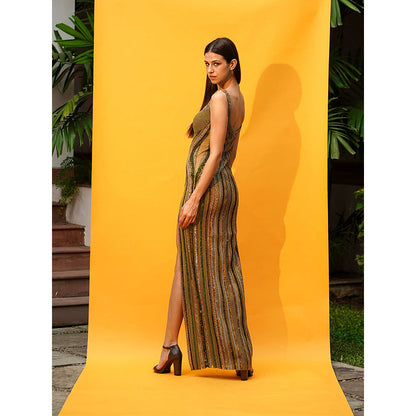 Nikita Mhaisalkar Tulle African Baroque Hand Embroidered Dress with Slit