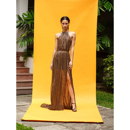 Nikita Mhaisalkar Halter Neck Afican Baroque Hand Embroidered Dress