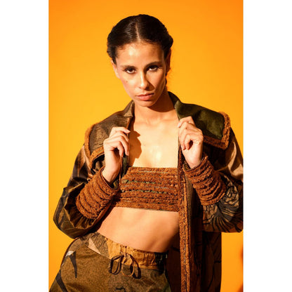 Nikita Mhaisalkar Tropical Brown Jacket Pant Co-ord (Set of 2)