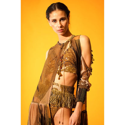 Nikita Mhaisalkar Tropical Brown Bikini and Bralette (Set of 2)
