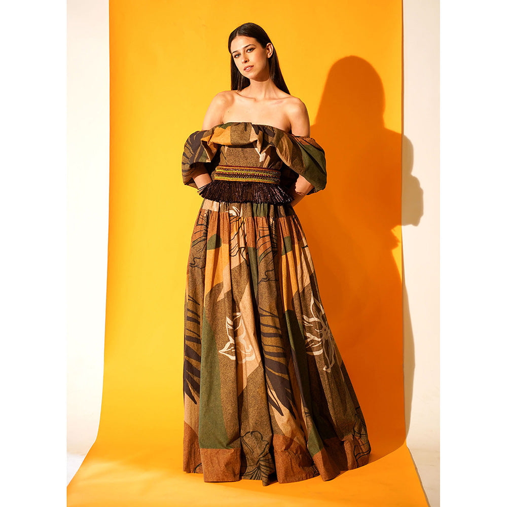 Nikita Mhaisalkar Tropical Print Off Shoulder Dress