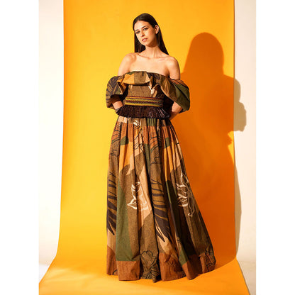 Nikita Mhaisalkar Tropical Print Off Shoulder Dress