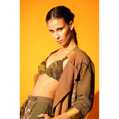 Nikita Mhaisalkar Tropical Brown Print Jacket Pant Co-ord (Set of 2)