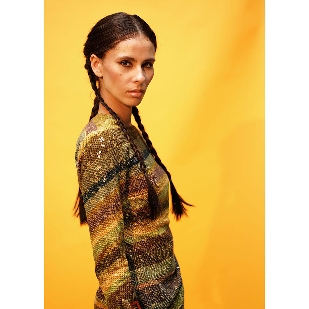 Nikita Mhaisalkar Green Stripe Print Tunic Dress