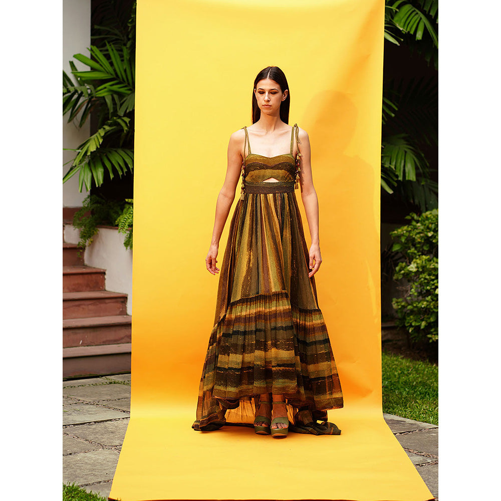 Nikita Mhaisalkar Green Stripe Print Cut-out High Low Dress