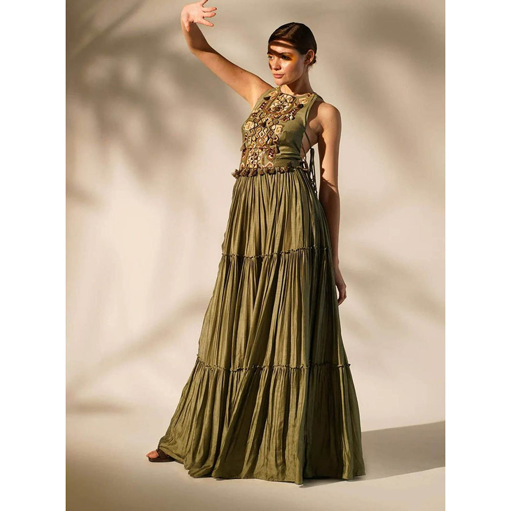 Nikita Mhaisalkar Olive Round Neck Maxi