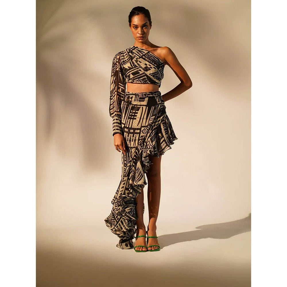 Nikita Mhaisalkar Black Abstract Print One Shoulder Top