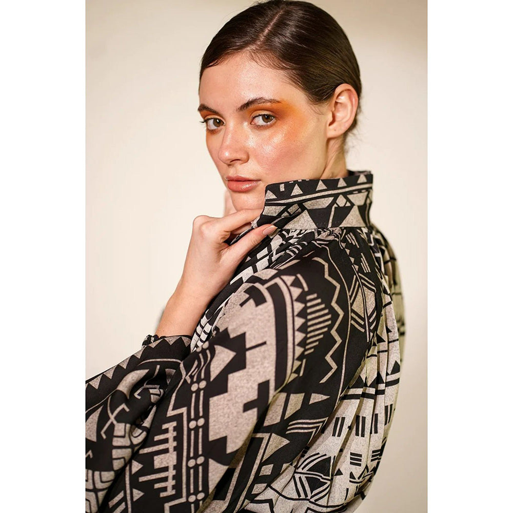 Nikita Mhaisalkar White Base Aztec Print Coord (Set of 2)