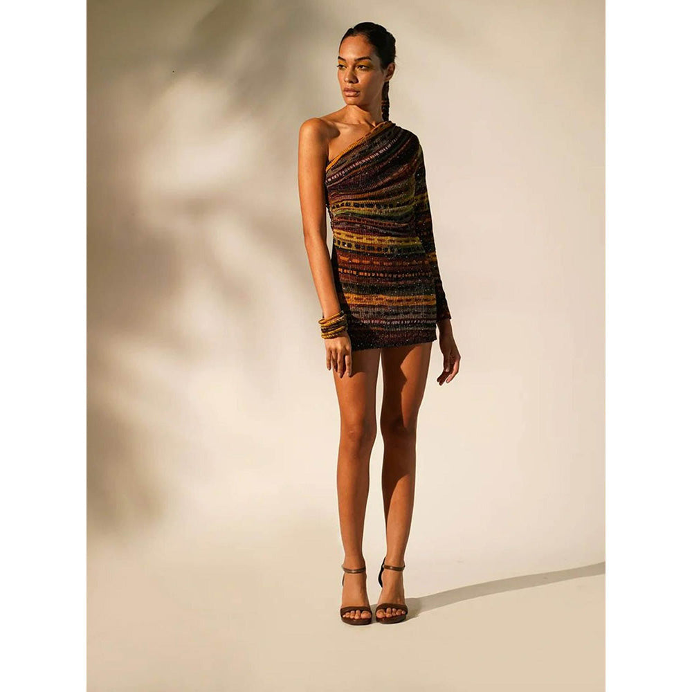 Nikita Mhaisalkar Multicolour Stripe Print One Shoulder Short Dress