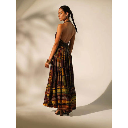 Nikita Mhaisalkar Multicolour Abstract Print Maxi with Hand Baroque in Metallic (Set of 2)