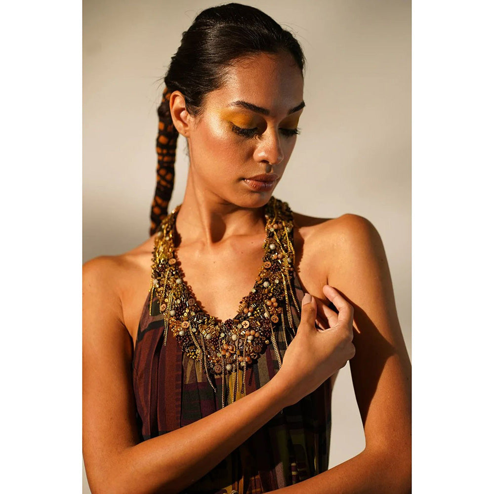 Nikita Mhaisalkar Multicolour Abstract Print Maxi with Hand Baroque in Metallic (Set of 2)
