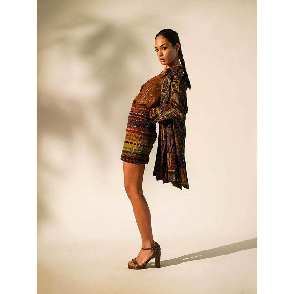 Nikita Mhaisalkar Stripe Multicolour Print Short Skirt