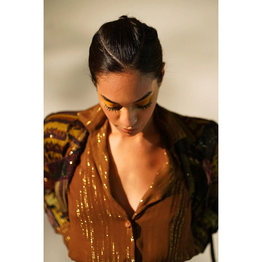 Nikita Mhaisalkar Brown Lurex Shirt