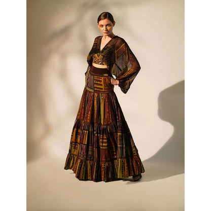 Nikita Mhaisalkar Multicolour Abstract Print Crop Top with Hand Baroque in Metallic