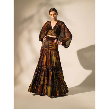 Nikita Mhaisalkar Multicolour Abstract Print Crop Top with Hand Baroque in Metallic