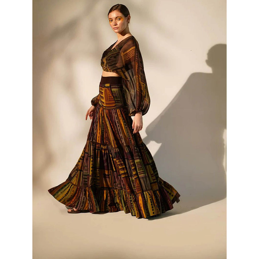 Nikita Mhaisalkar Multicolour Abstract Print Crop Top with Hand Baroque in Metallic