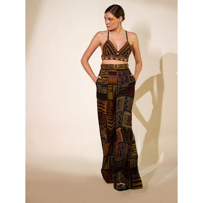 Nikita Mhaisalkar Multicolour Abstract Print Pant with Belt (Set of 2)