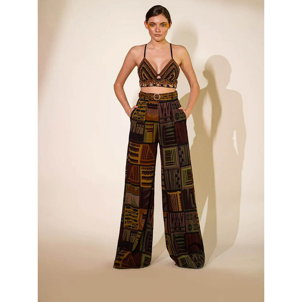 Nikita Mhaisalkar Multicolour Abstract Print Pant with Belt (Set of 2)