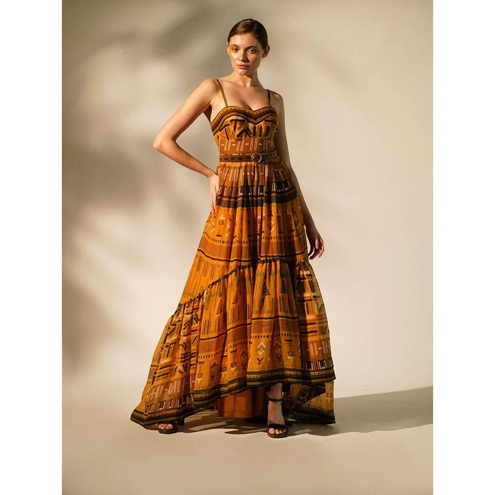 Nikita Mhaisalkar Mustard Aztec Print Maxi (Set of 2)