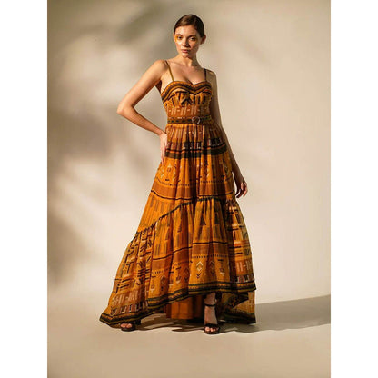 Nikita Mhaisalkar Mustard Aztec Print Maxi (Set of 2)