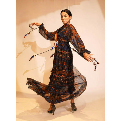 Nikita Mhaisalkar Blue Aztec Print Maxi