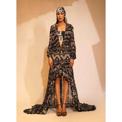 Nikita Mhaisalkar Black Base Aztec Print Maxi with Inner (Set of 2)