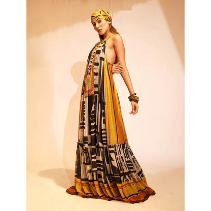 Nikita Mhaisalkar Black and White Base Aztec Print Maxi