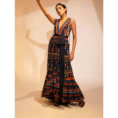 Nikita Mhaisalkar Midnight Blue Aztec Print Maxi (Set of 2)