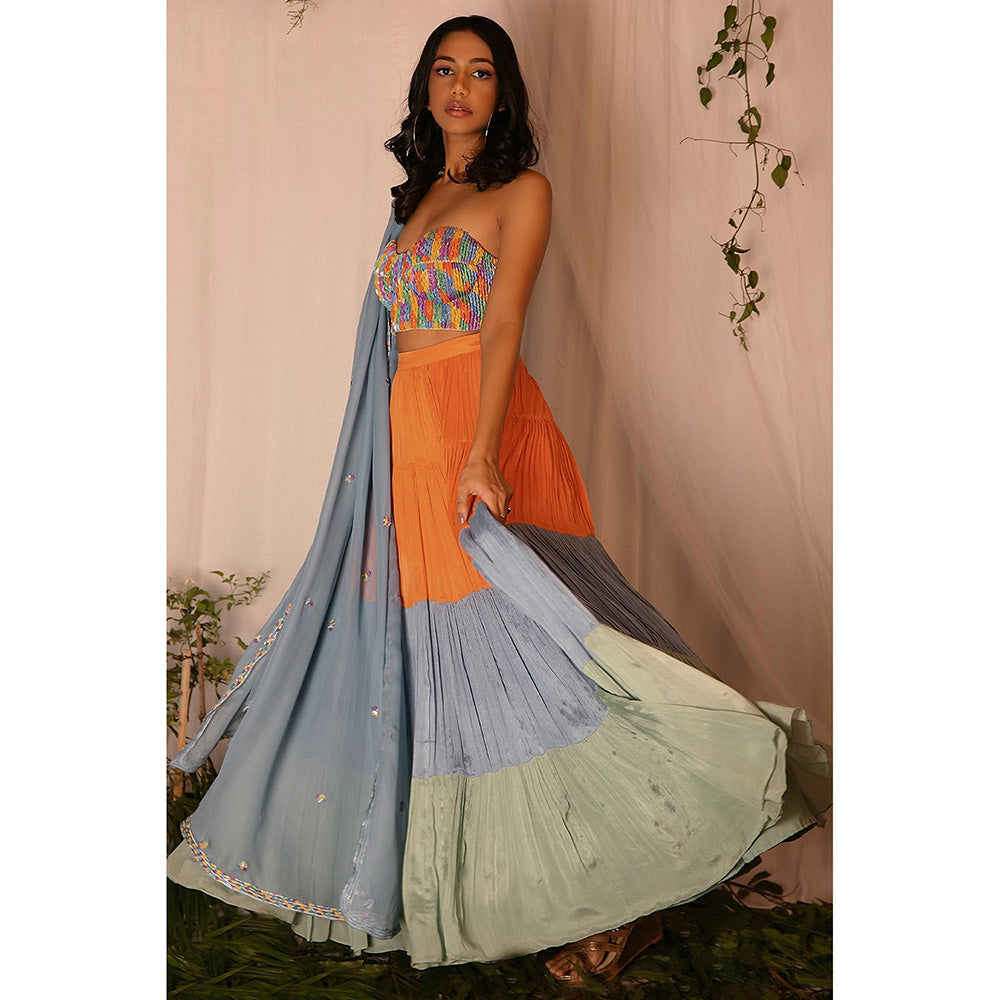 Nirmooha Mustard Embellished Blouse with Lehenga and Hand Embroidered Dupatta