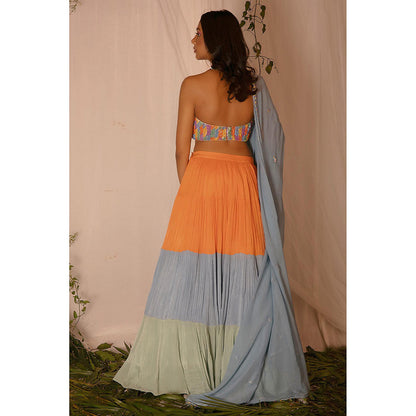 Nirmooha Mustard Embellished Blouse with Lehenga and Hand Embroidered Dupatta