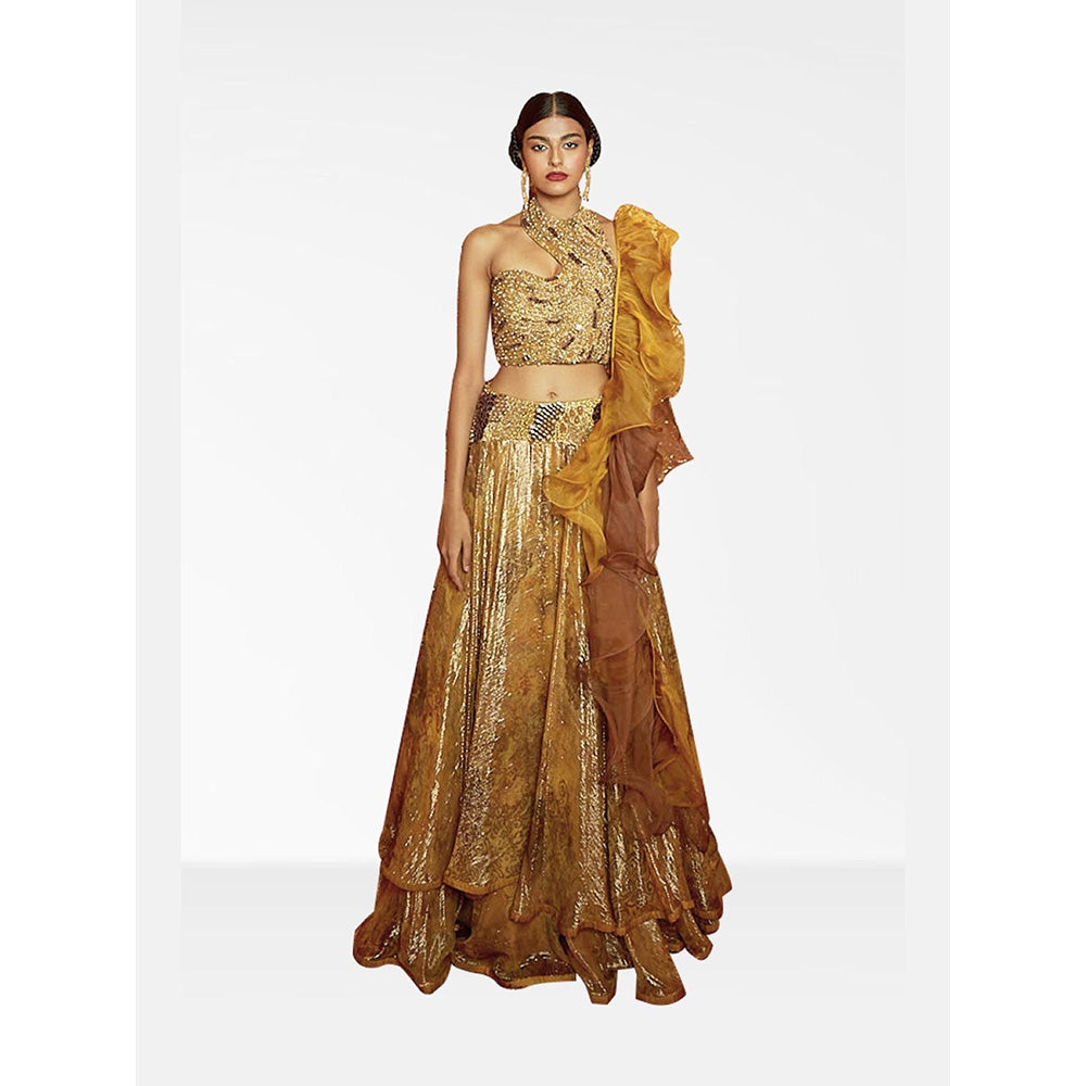 Nirmooha Mustard Embellished Lehenga and Blouse with Ruffle Dupatta