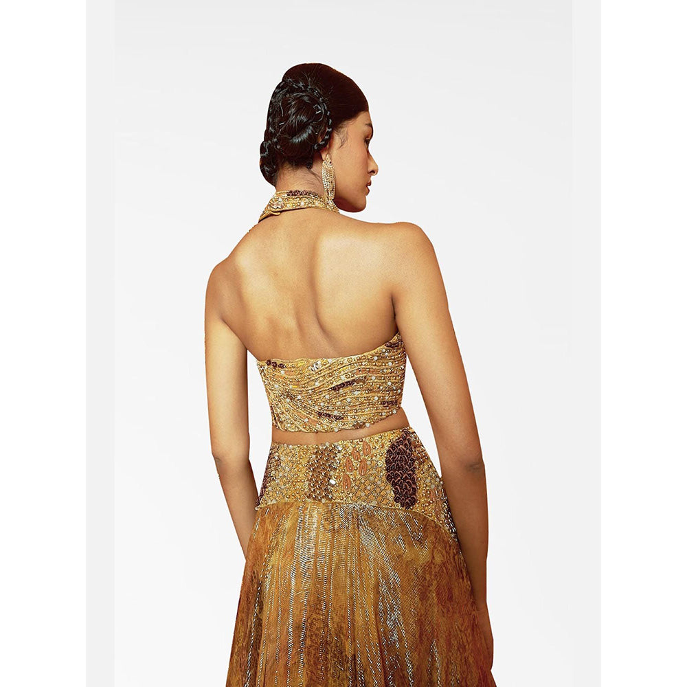 Nirmooha Mustard Embellished Lehenga and Blouse with Ruffle Dupatta