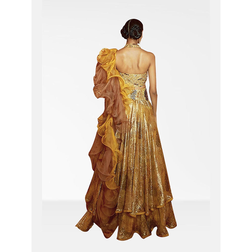 Nirmooha Mustard Embellished Lehenga and Blouse with Ruffle Dupatta