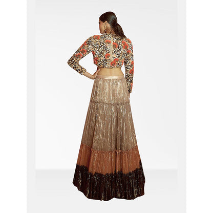 Nirmooha Orange Sunflower Embellished Blouse and Lehenga