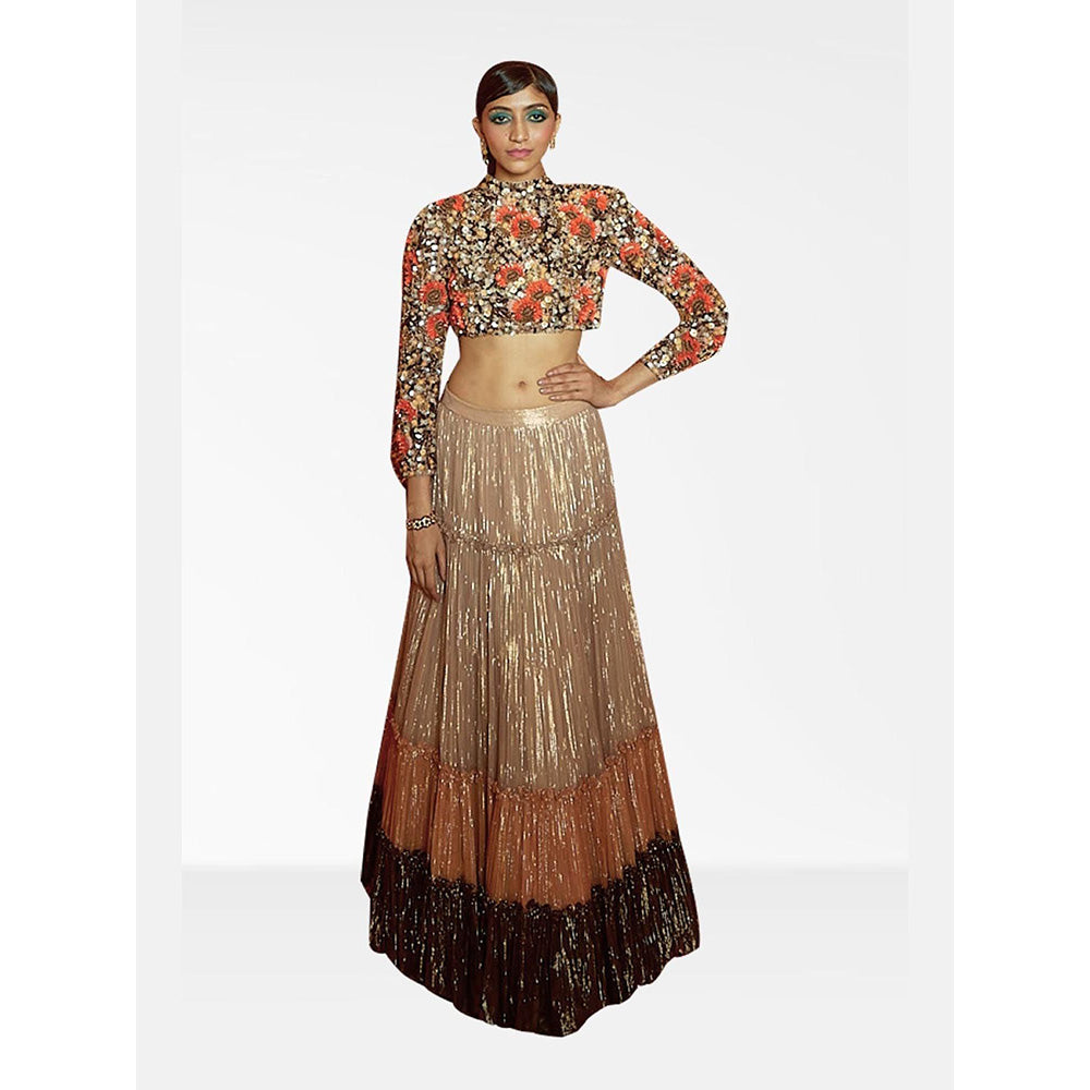 Nirmooha Orange Sunflower Embellished Blouse and Lehenga