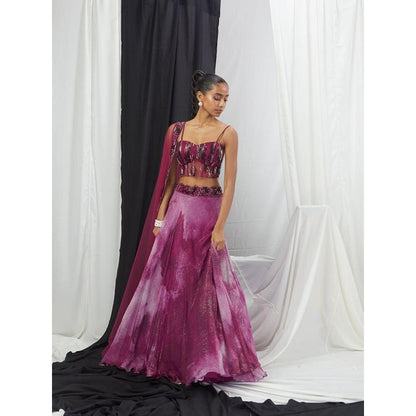 Nirmooha Wine Embellished Lehenga and Blouse with Dupatta