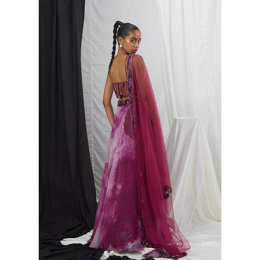 Nirmooha Wine Embellished Lehenga and Blouse with Dupatta