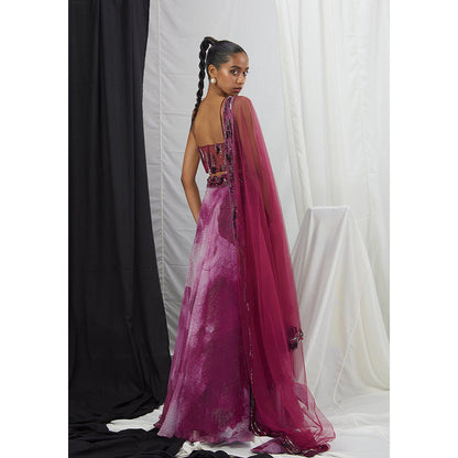 Nirmooha Wine Embellished Lehenga and Blouse with Dupatta