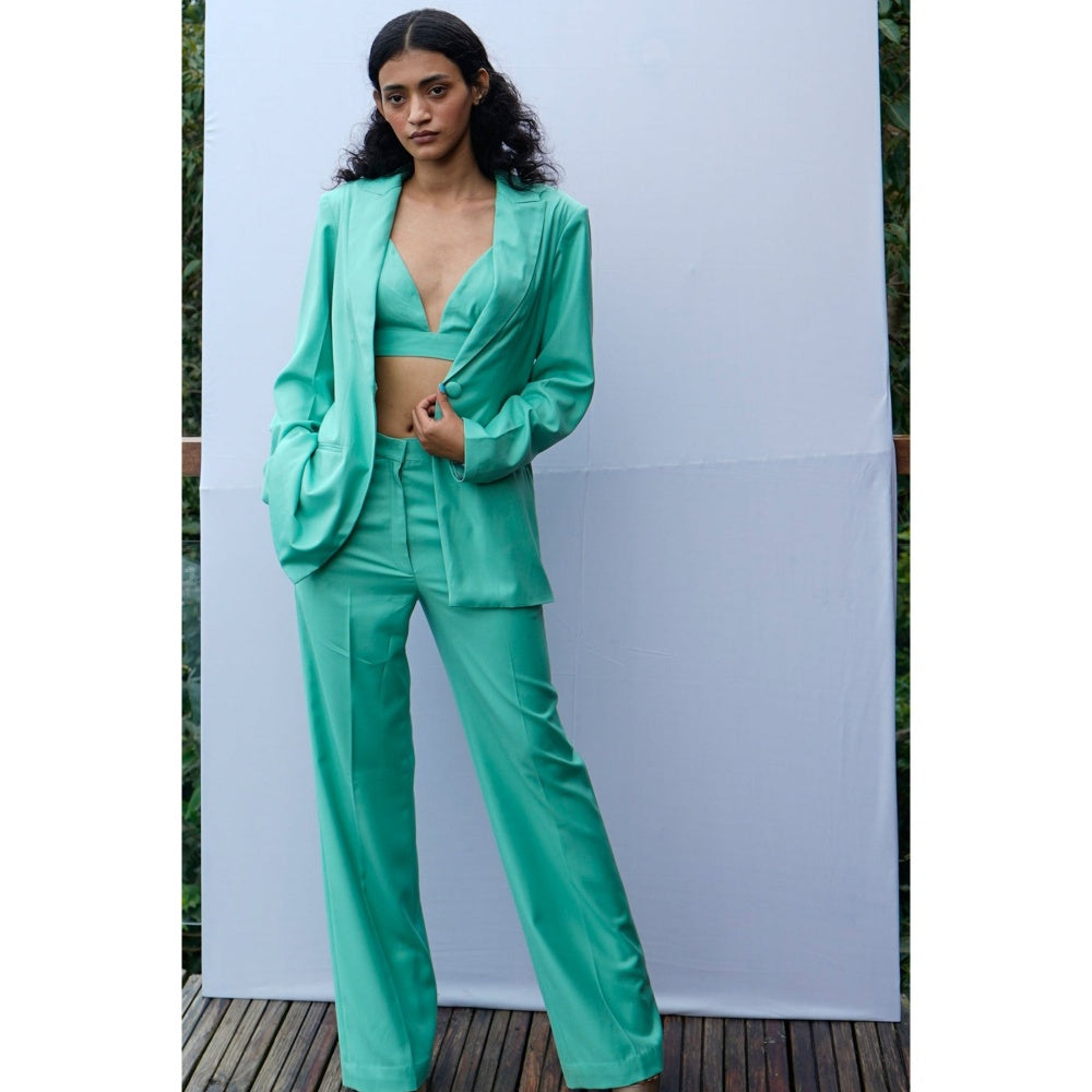 Nirmooha Green Soli Bralette with Blazer and Pant with Belt