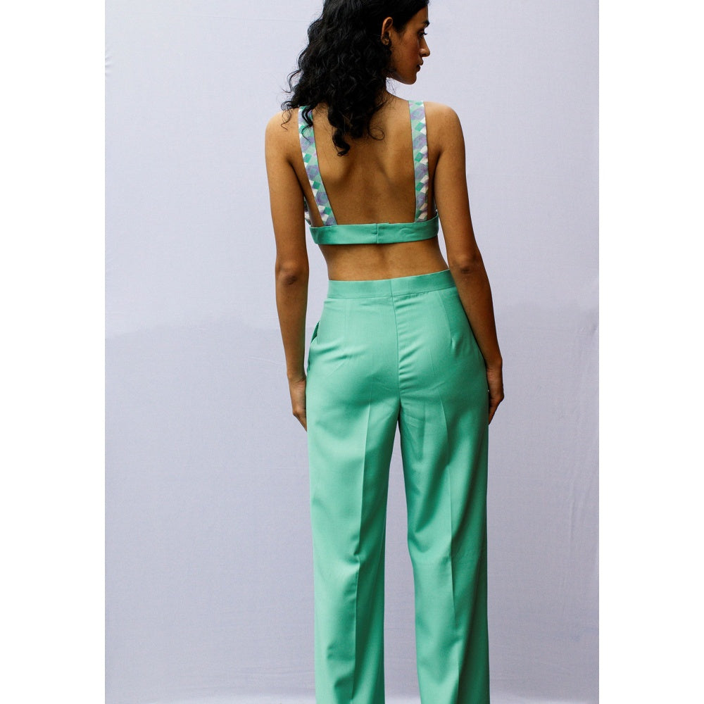 Nirmooha Green Soli Bralette with Blazer and Pant with Belt