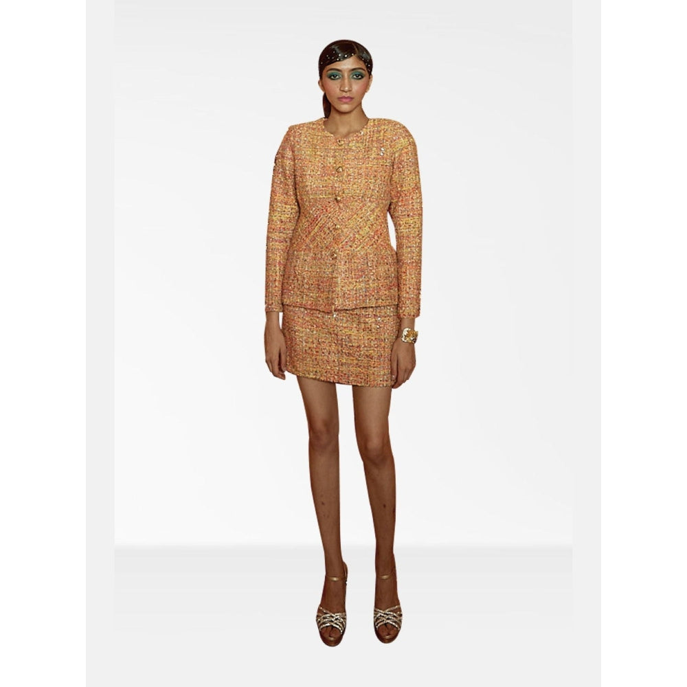 Nirmooha Gold Tweed Jacket and Skirt with Belt